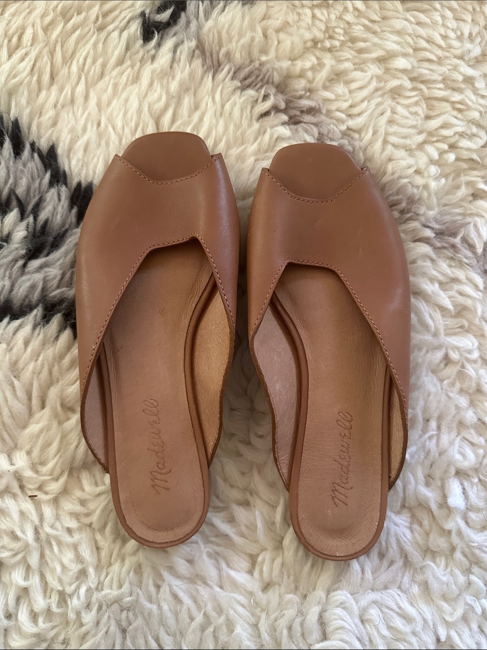Madewell Tan Leather Open-Toe Slide Mules